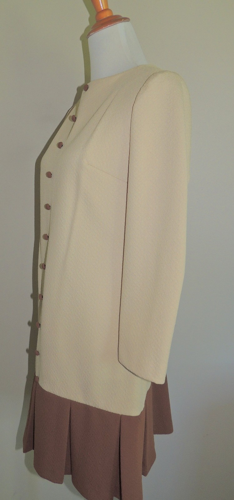 VINTAGE TRENDS BY JERRIE LURIE BROWN/TAN POLY BLEND LONG SLEEVE DRESS