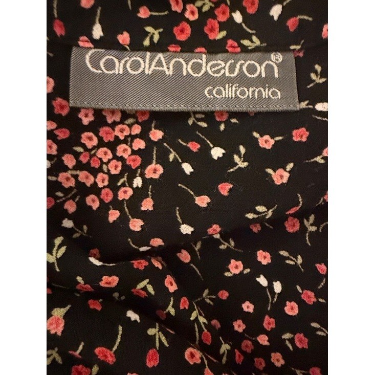 Carol Anderson California VTG Floral Rayon Sleeveless Maxi Dress Black Pink 10