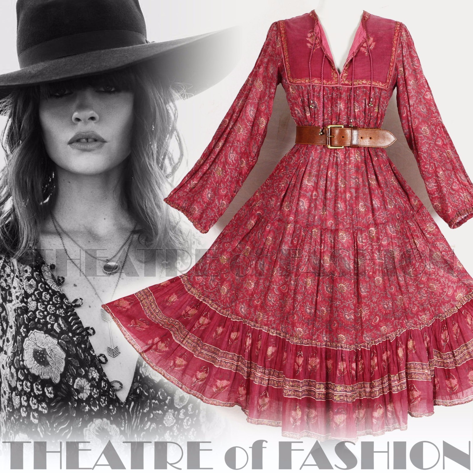 DRESS INDIAN PHOOL VINTAGE 70s WEDDING 6 8 10 12 14 60s HIPPY BOHO GAUZE GODDESS