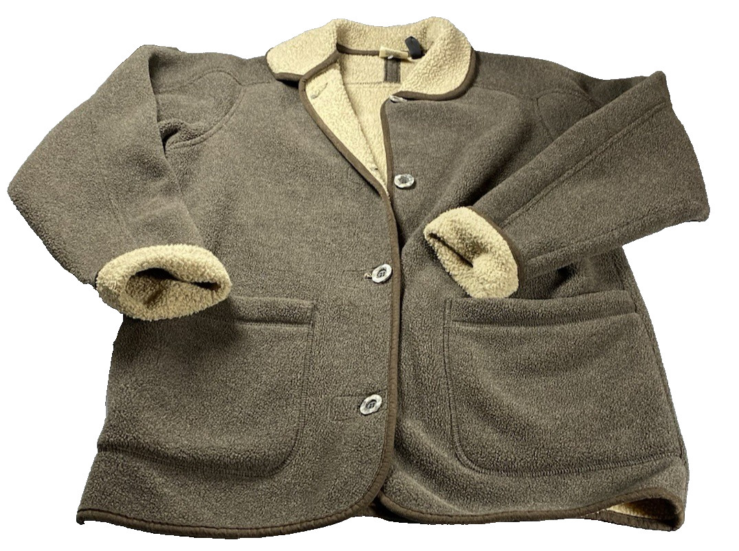 VTG LL Bean USA Made Woman Brown Pockets Chunky Buttons Warm Thick Fleece S 38R