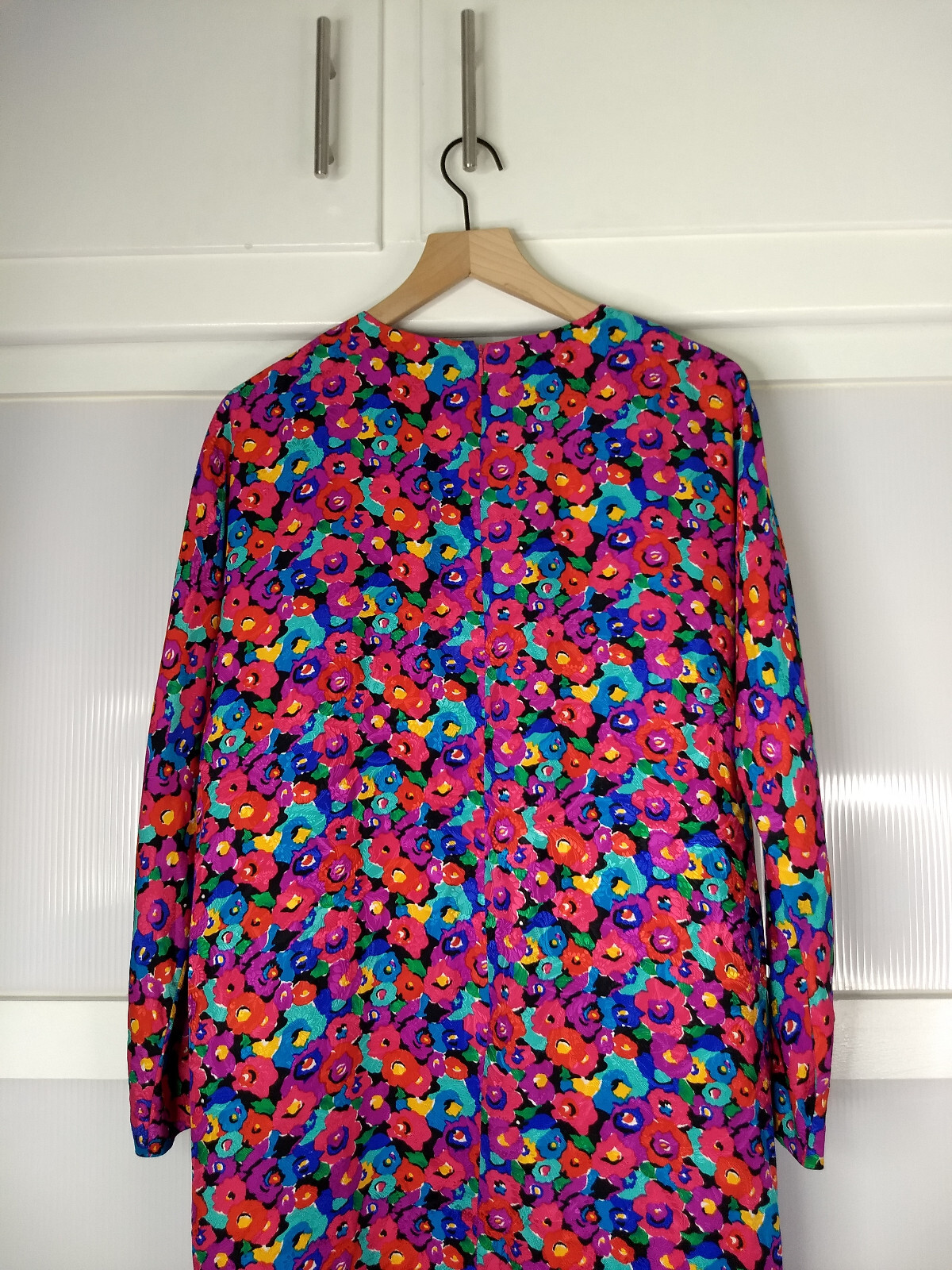 Vintage Carolyne Barton Floral 100% Silk Dress Pink Multicolor Flower Pattern