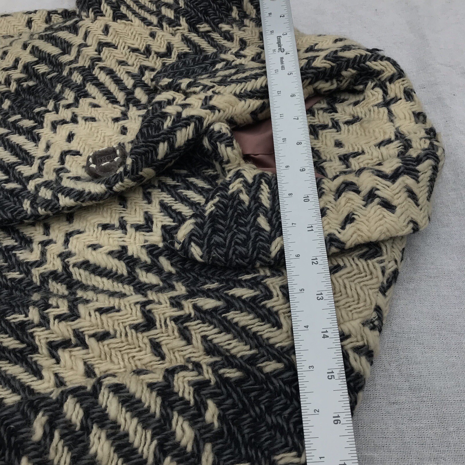 Vtg 50s 60s Woven Wool Women’s Coat Geo Southwestern M L Grey Tan Mod Retro USA
