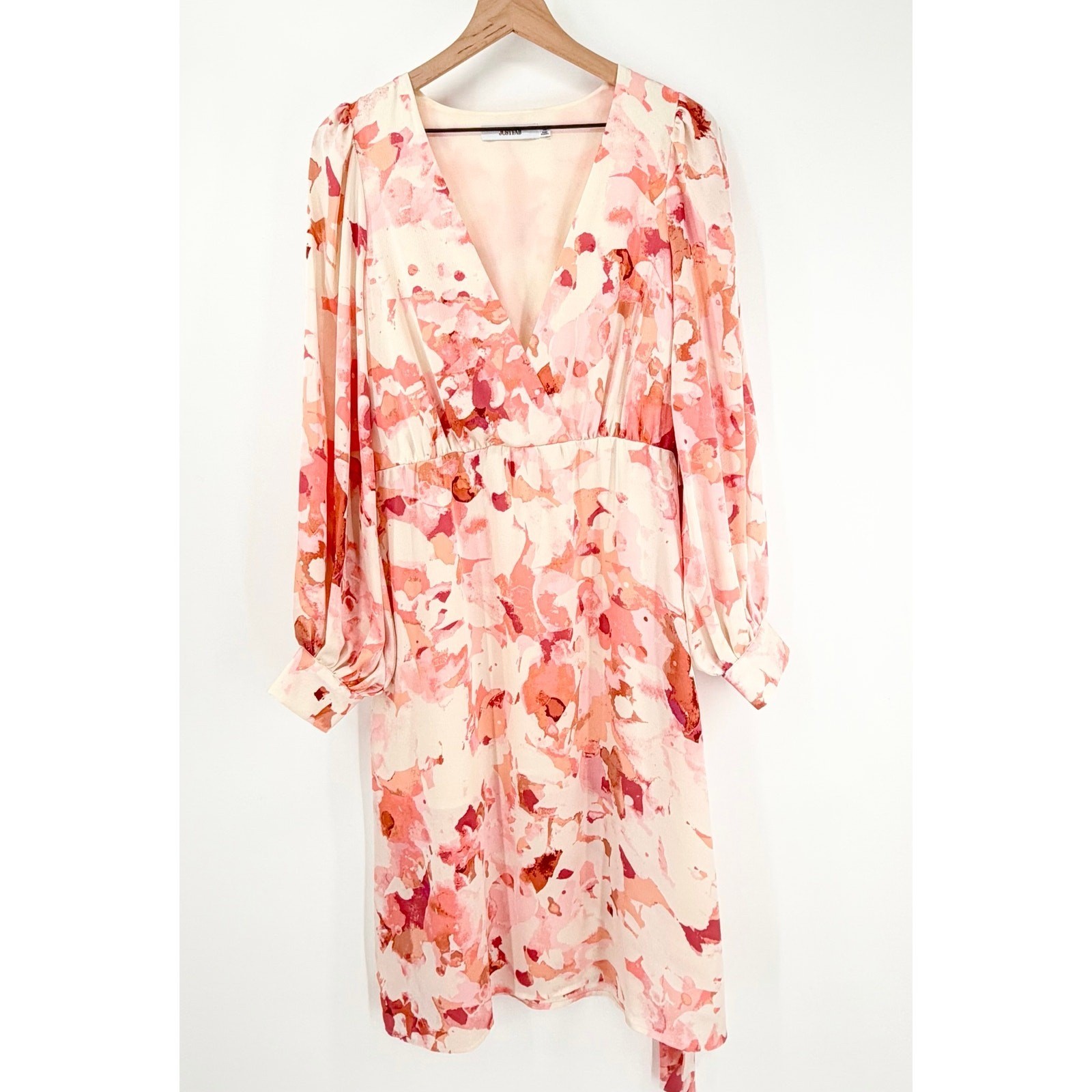 NWT Floral Midi Dress Pink Cream Romantic Cottagecore Tie Waist Size M