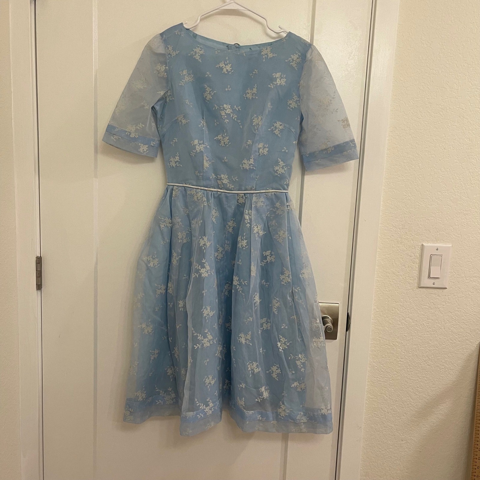 Vintage 1950s Blue Tea Time Dress Retro Handmade Classic Old Money Chic