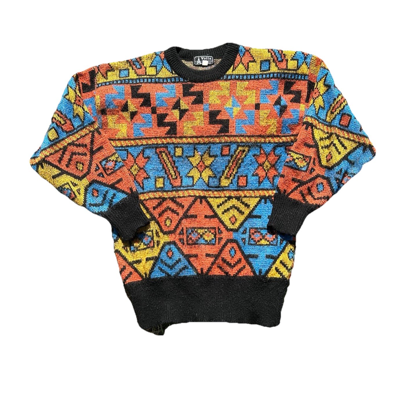 Voila Vintage 80s Wool Knit Geometric Sweater “Free size”