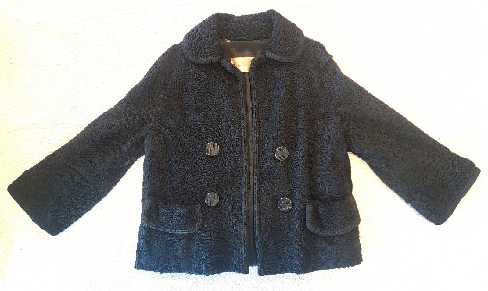 Vintage 1950s Black Persian Lamb Wool Jacket by Frank Collins, Philadelphia