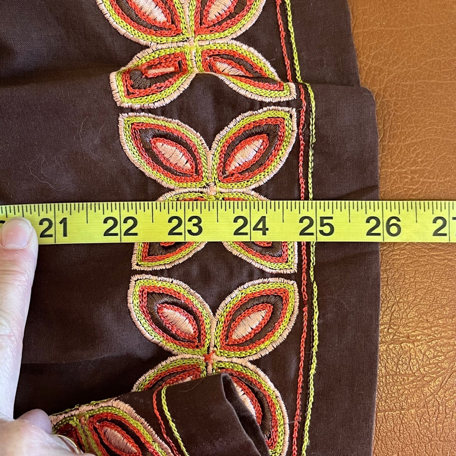 Vintage Tommy Bahama Boho Pleated Embroidered Midi Skirt Brown Size 12