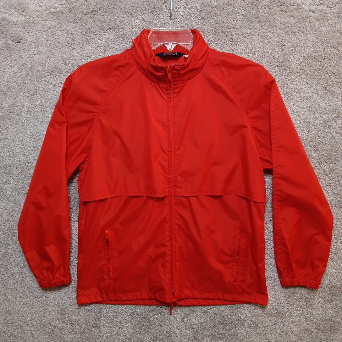 Vtg Woolrich Anorak Jacket Women’s M Red Full Zip Fold Away Hood Y2K Retro 80s