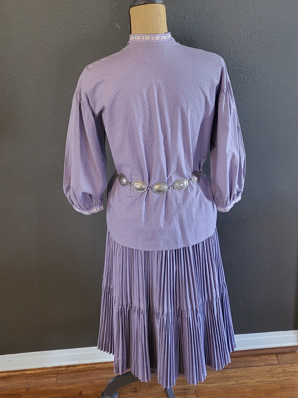 Martha Of Taos Vintage Small Purple Prairie Broom Skirt & Blouse Set Small (4-6)