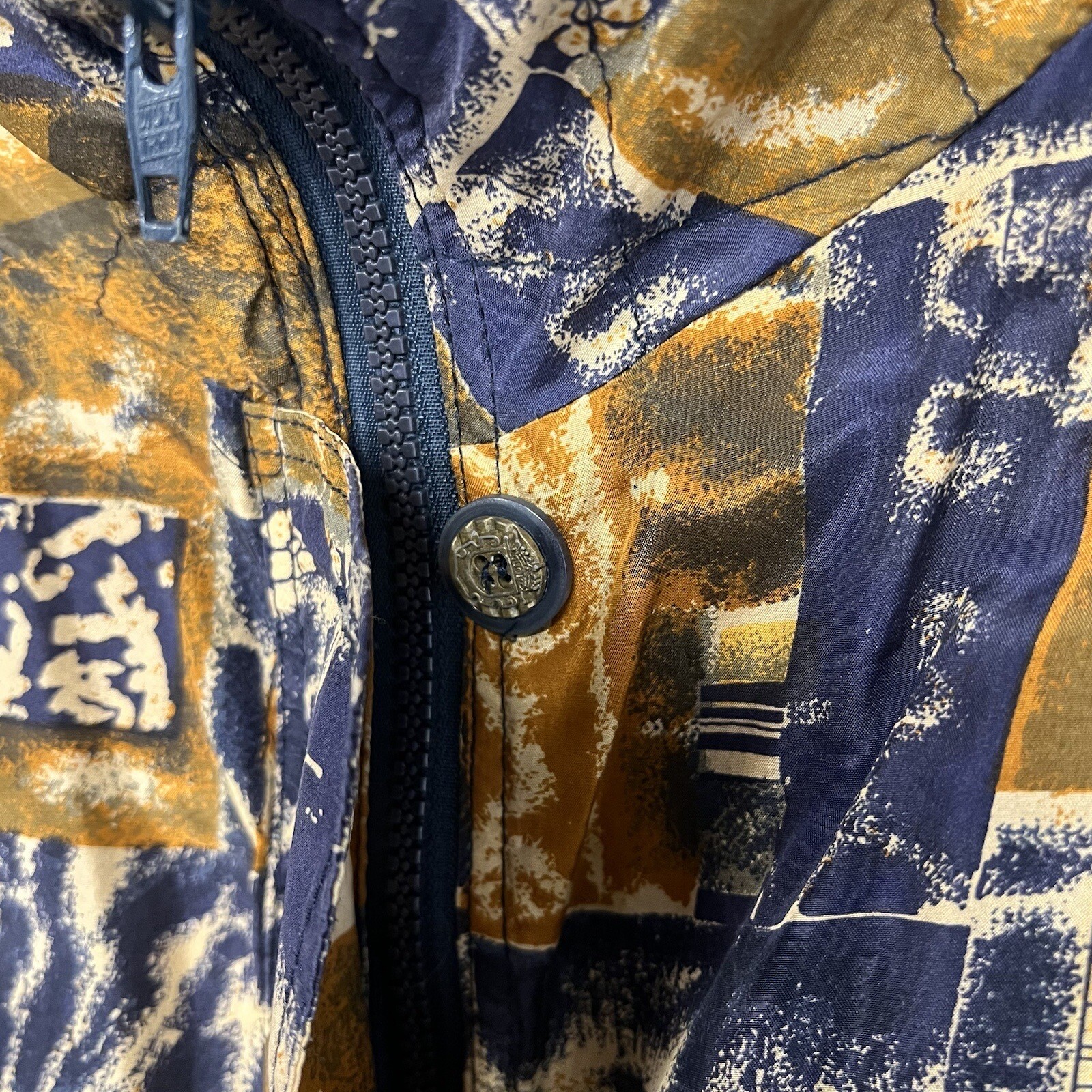 VTG 80s Nouveau Monde Jacket Size XL 100% Silk Bomber Pocket Zip Abstract Print