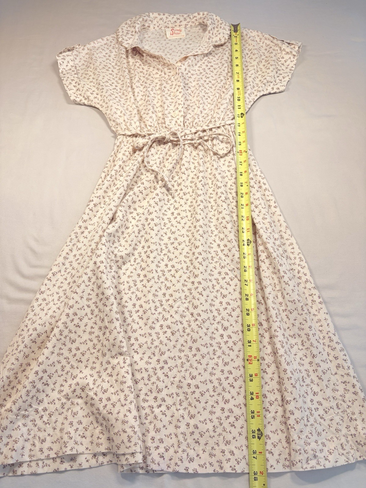 1970s SANDY SHAW Ivory Floral Dress Cottage Core USA Union Made Women’s Small