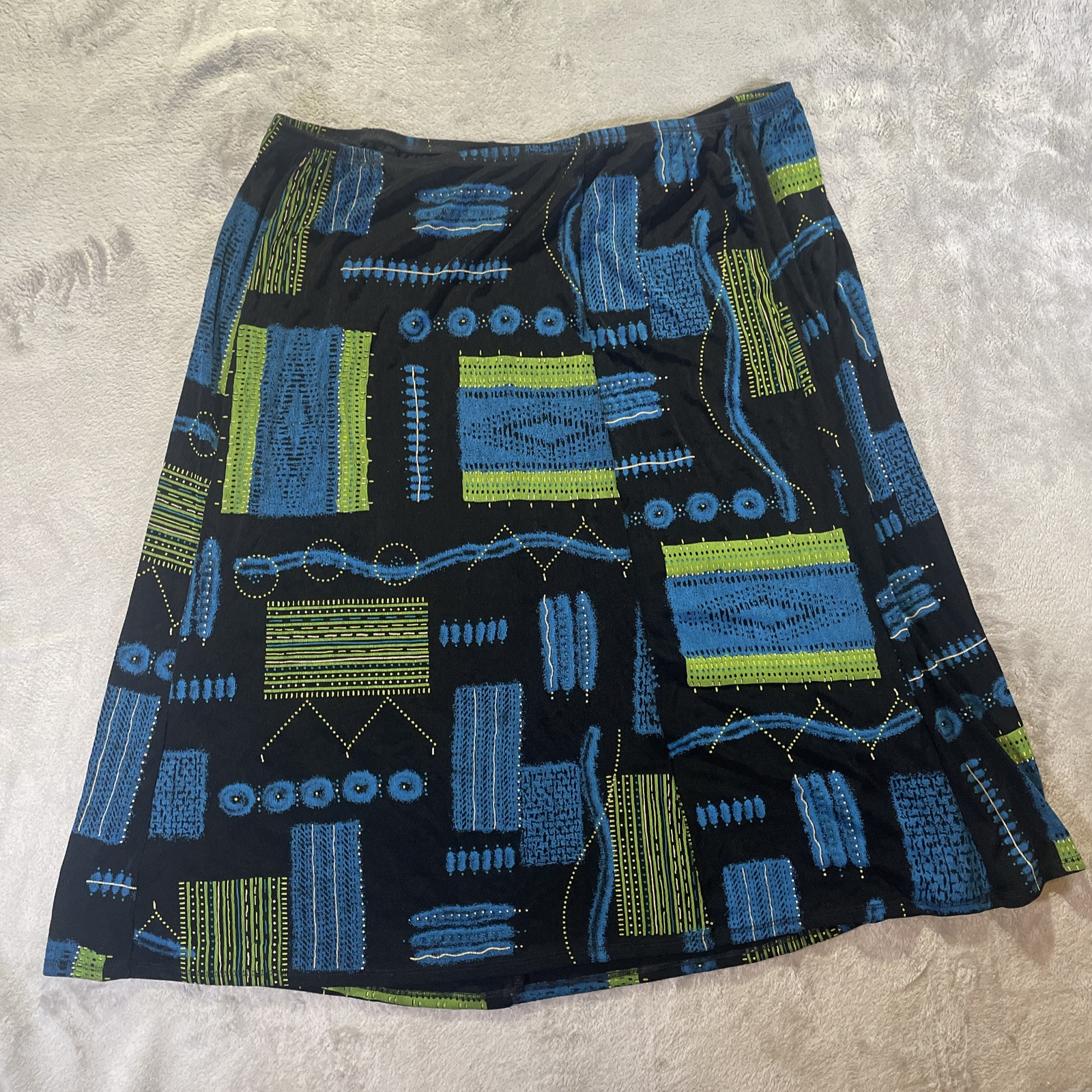 Vtg Renaissance Swing Skirt Woman 2x Abstract Print Elastic Waist Festival Boho
