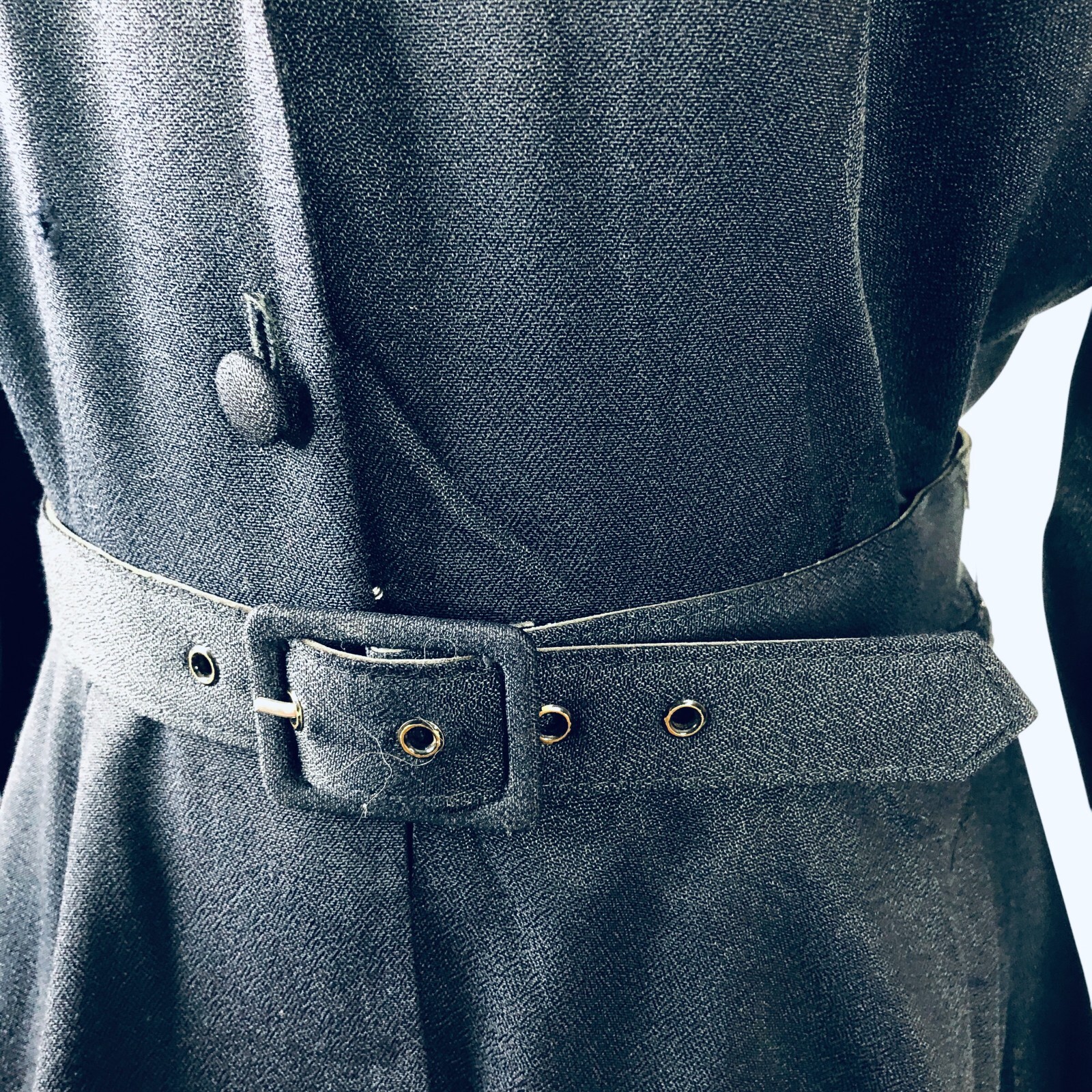 Carol Anderson Vintage Dress Size 6 Navy Blue Soutache Belted Peplum Mourning