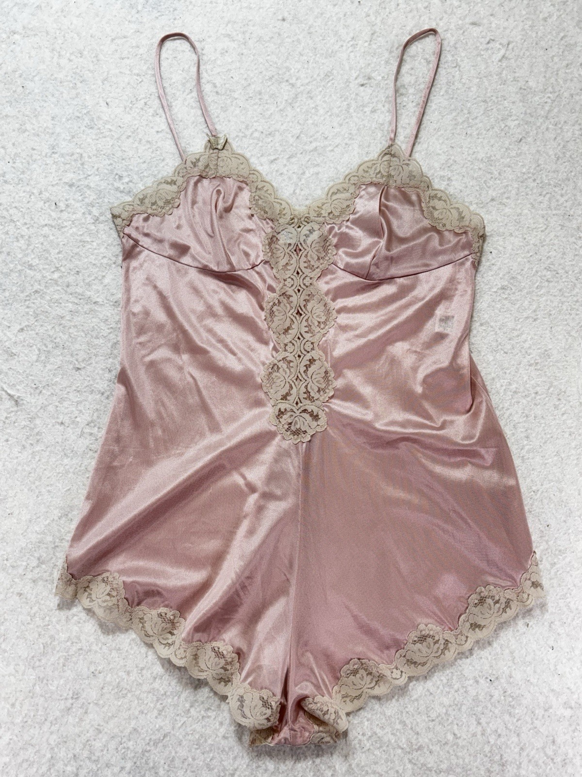 Vintage 80s 90s Silky Pink Lace Teddy Romper Cami-knickers Slip Boudoir Couture