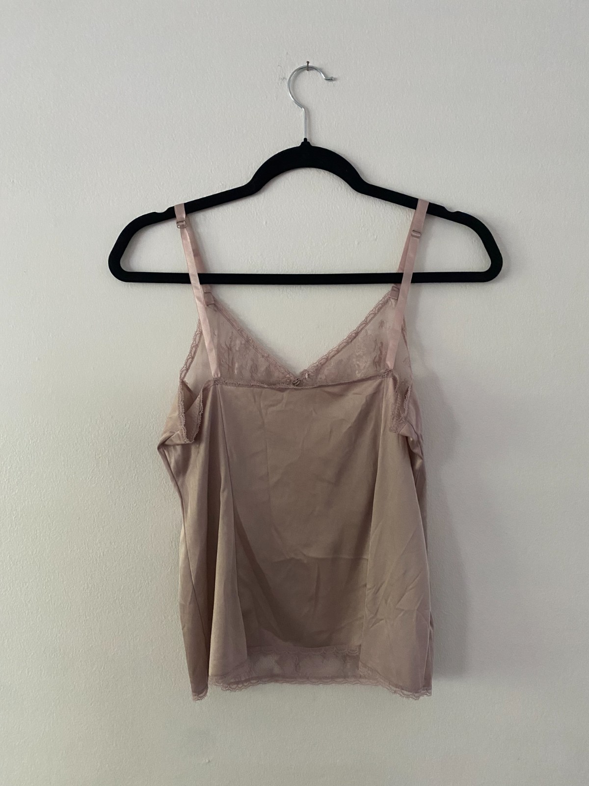 Vintage 1980s Vanity Fair Sheer Lace Cami Taupe Tan Boho Medium