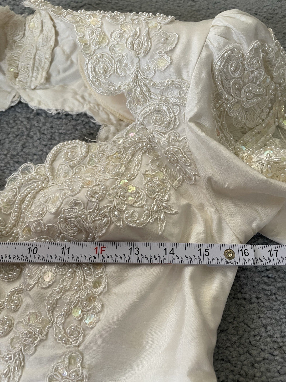 Vtg 80s Embellished Wedding Gown Sz 6 Ivory Floral Embroidery Removable Train