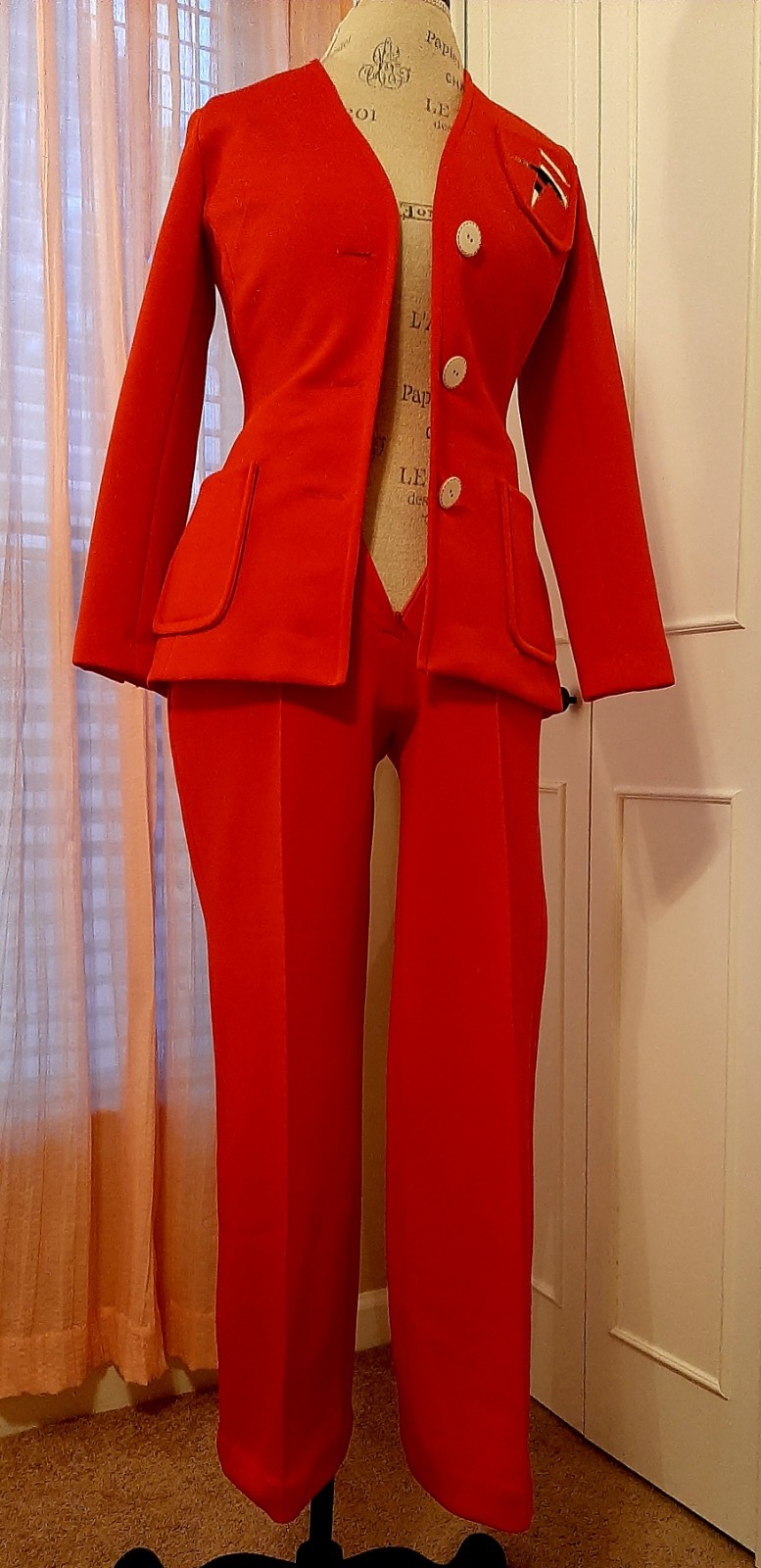 Red Vintage Jacket and Pants Casual Set for Women