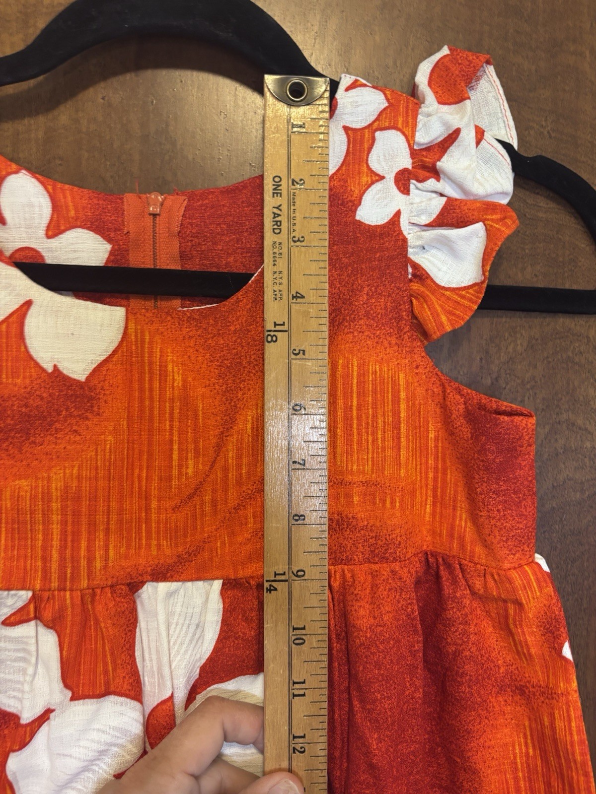 Vintage 70s Girls 12 Hawaiian Orange White Floral Maxi Dress Ruffle Sleeves