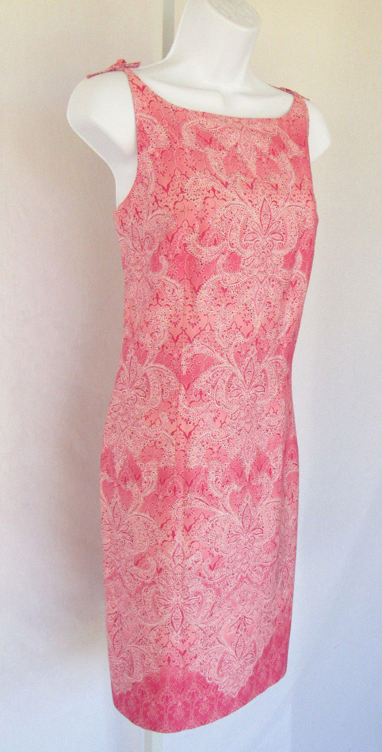 LIZ CLAIBORNE VTG 1990s 2000s COTTON PAISLEY DRESS SIZE 8 SHOULDER BOWS LINED