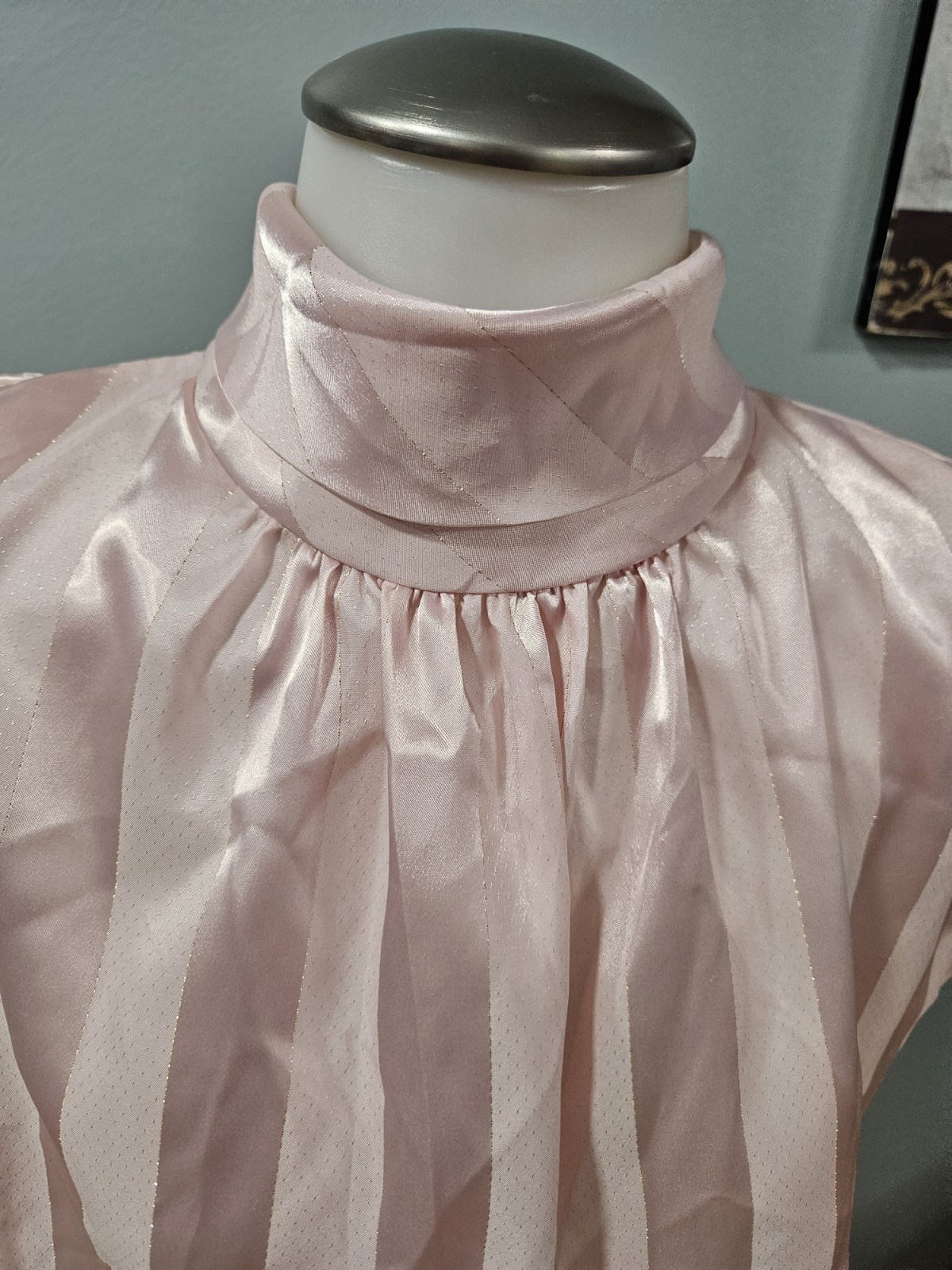 Cristina Vintage 80s Rose Pink & Cream Stripe Satin Blouse Sz Small