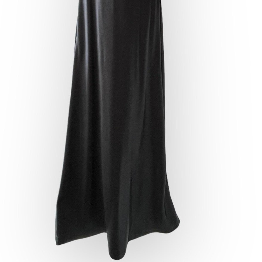 Black Silky Satin Formal Gown 30s Art Deco Style Vintage 1990s LBD Dress Medium