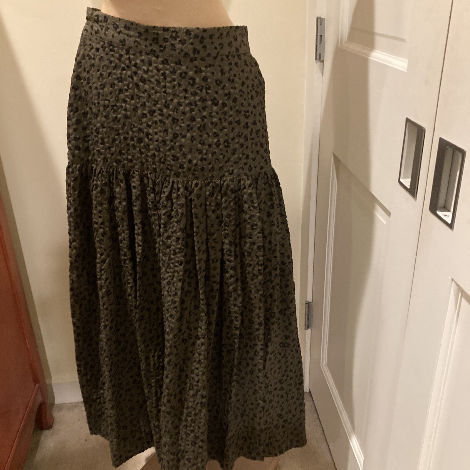 Vintage Escada Skirt olive & black Maxi Size 36 wool feels like cotton
