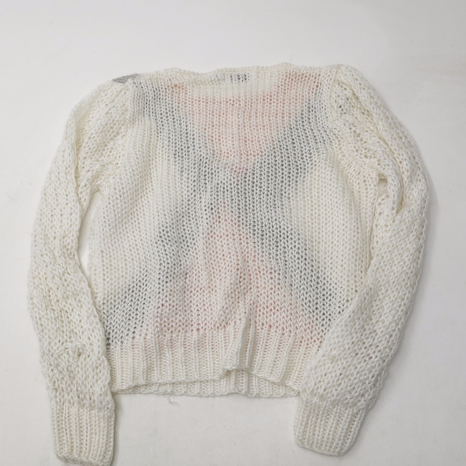 Vtg 80’s Loose Knit Women’s Feminine Pullover Sweater Pink Gray White SZ M