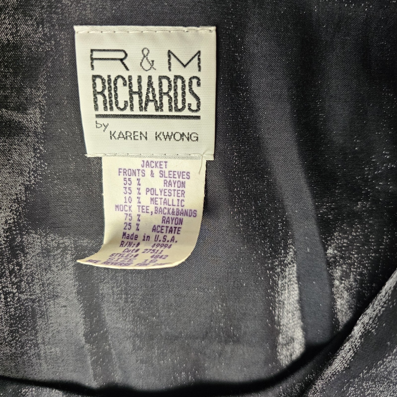 Vintage R&M Richard’s Karen Kwong Sz 18W 2 PC Black Velvet Jacket Gown Set 4842