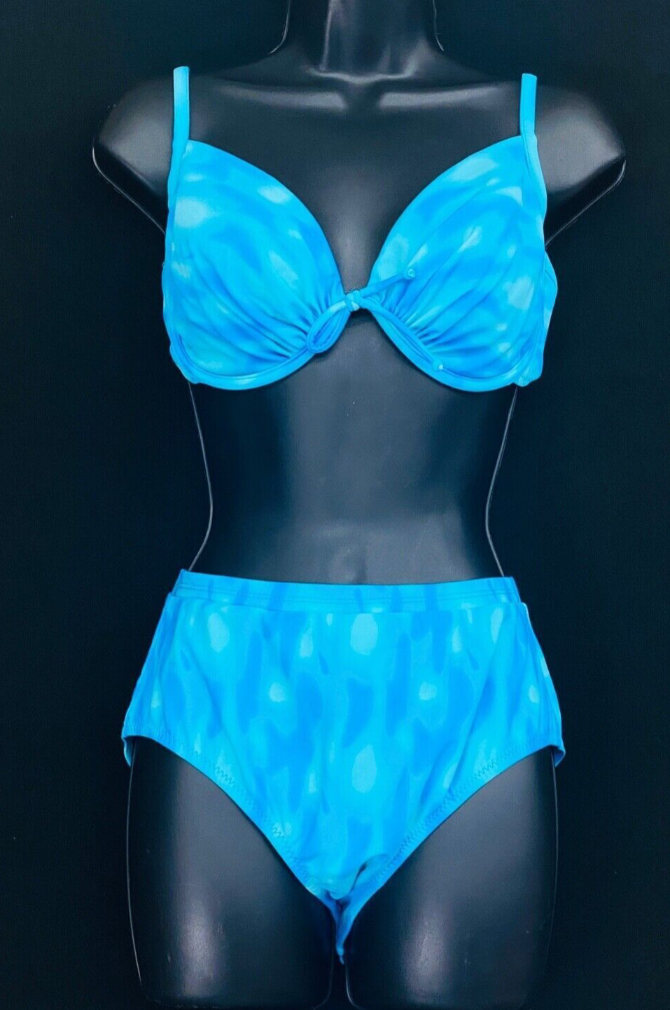 Vintage 1980s turquoise bikini, blue teal high waist swimsuit, underwire L XL