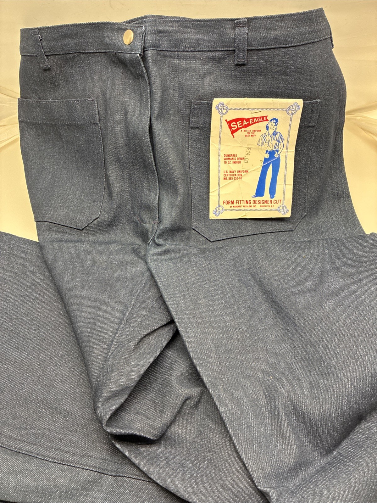 Vin. Sea Eagle Women Denim Dungaree 34 X 32 Navy Seafarer Pant Jeans New / Old