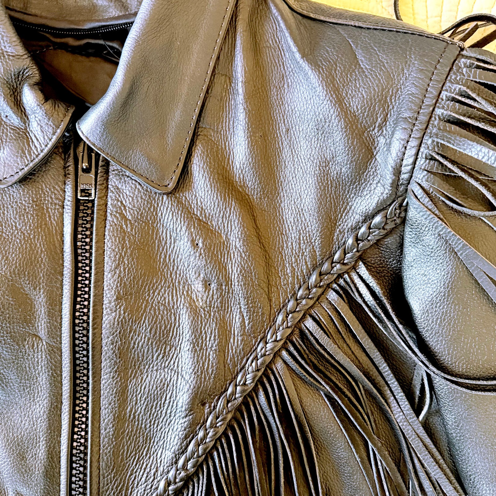 Vintage Women’s Harley Davidson Black Fringe Laceup Leather Biker Jacket Size M