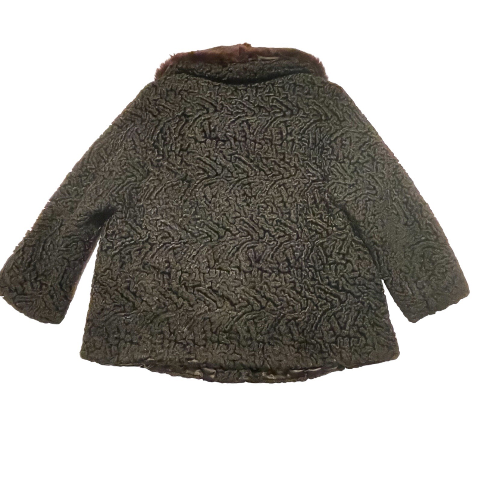Vintage Curly Lamb Crop Jacket M Black Mink Collar Velvet Button Mob Wife 1950s