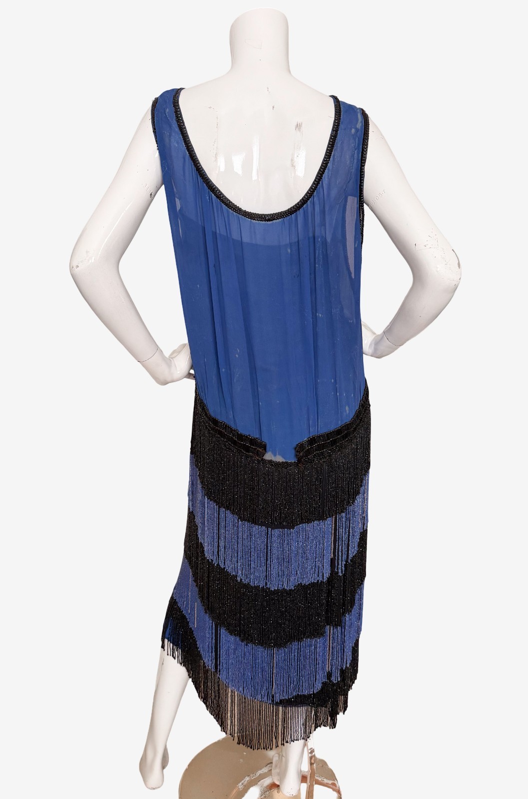 Antique 1920s Flapper Dress Silk Chiffon Beaded Fringe Art Deco