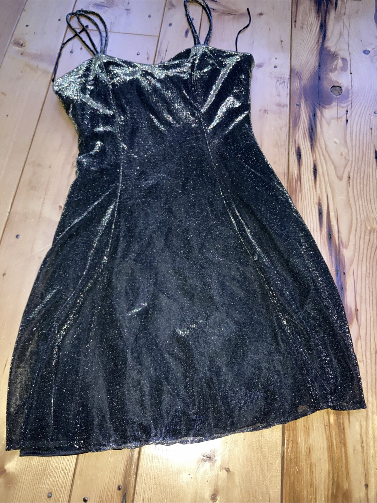 Vtg Jay Jacobs Mini Formal Dress XS-S Black Spaghetti Strap Stretch V-Neck Read!