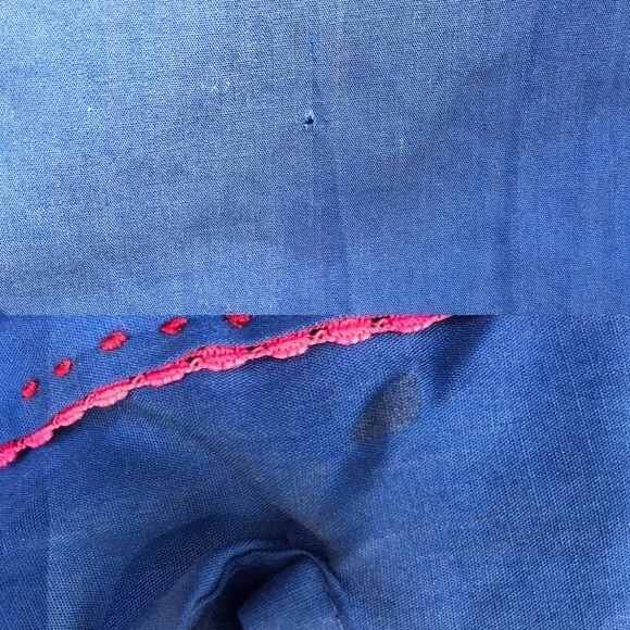 Vintage Karman Western Wear Lantern Sleeve Blue Red Embroidery Button Down Shirt