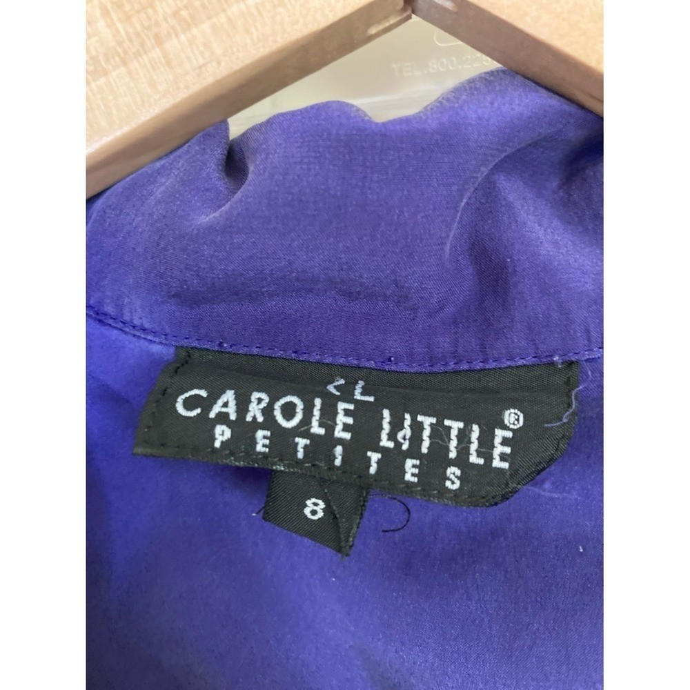 Vtg Carole Little Purple Three Piece Silk Pants Jacket Top Set Size 8P 80s