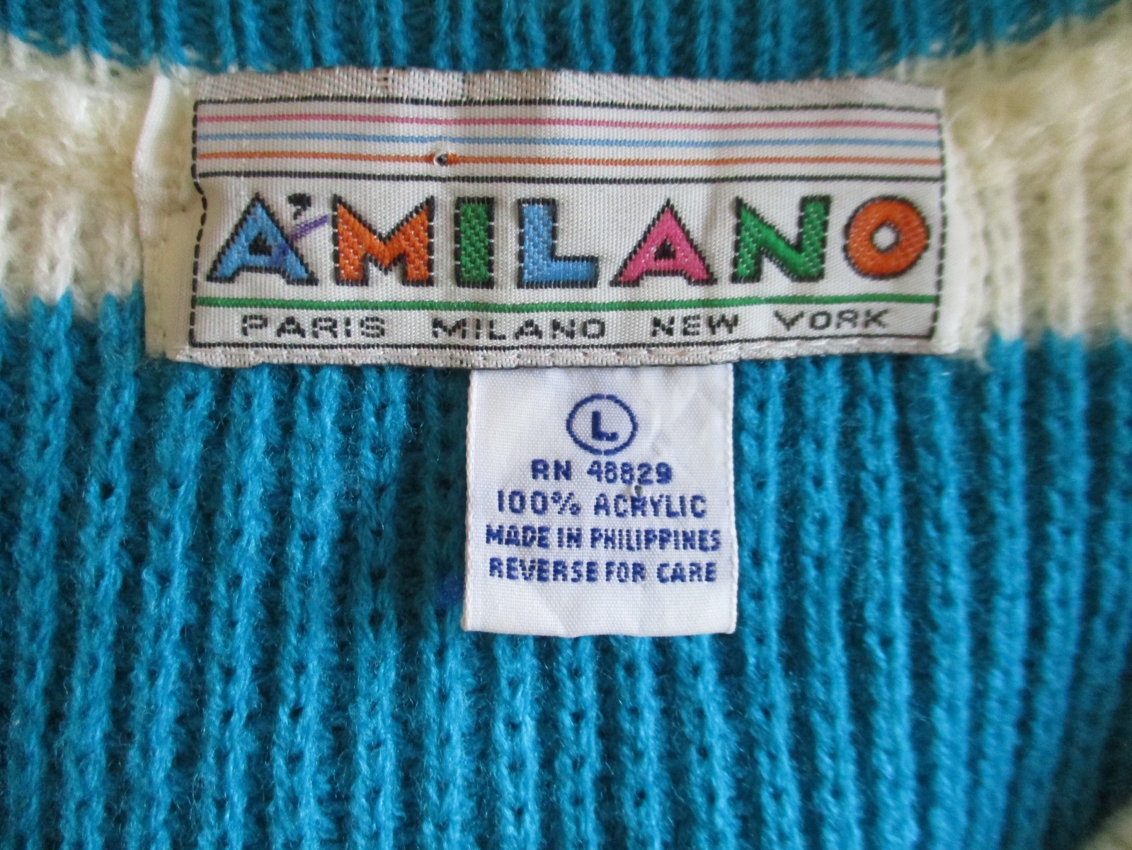 Vintage A’Milano Knit Sweater & Skirt Set M/L Women Ivory Turquoise Striped