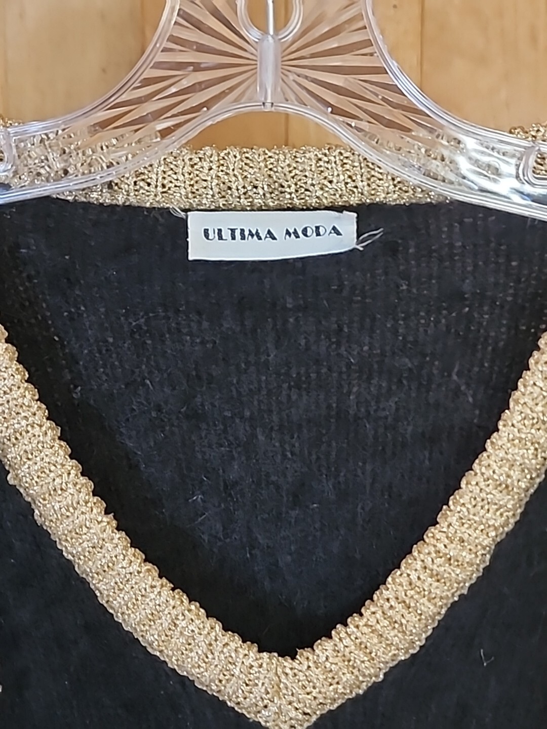 Ultima Moda Vintage Black Angora Holiday Party Sweater W 3D Gold Sparkle Sz M
