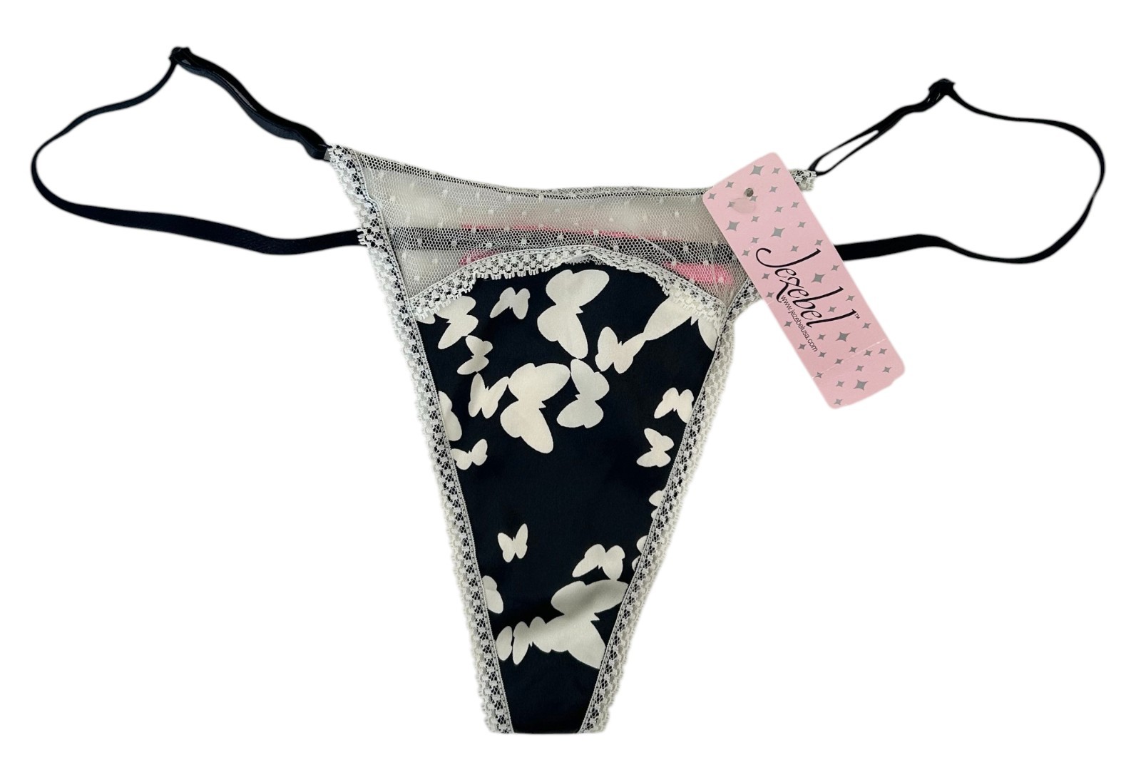 Y2K Satin Panties Thong Butterfly Black White NWT NOS Jezebel Pink L Fairycore