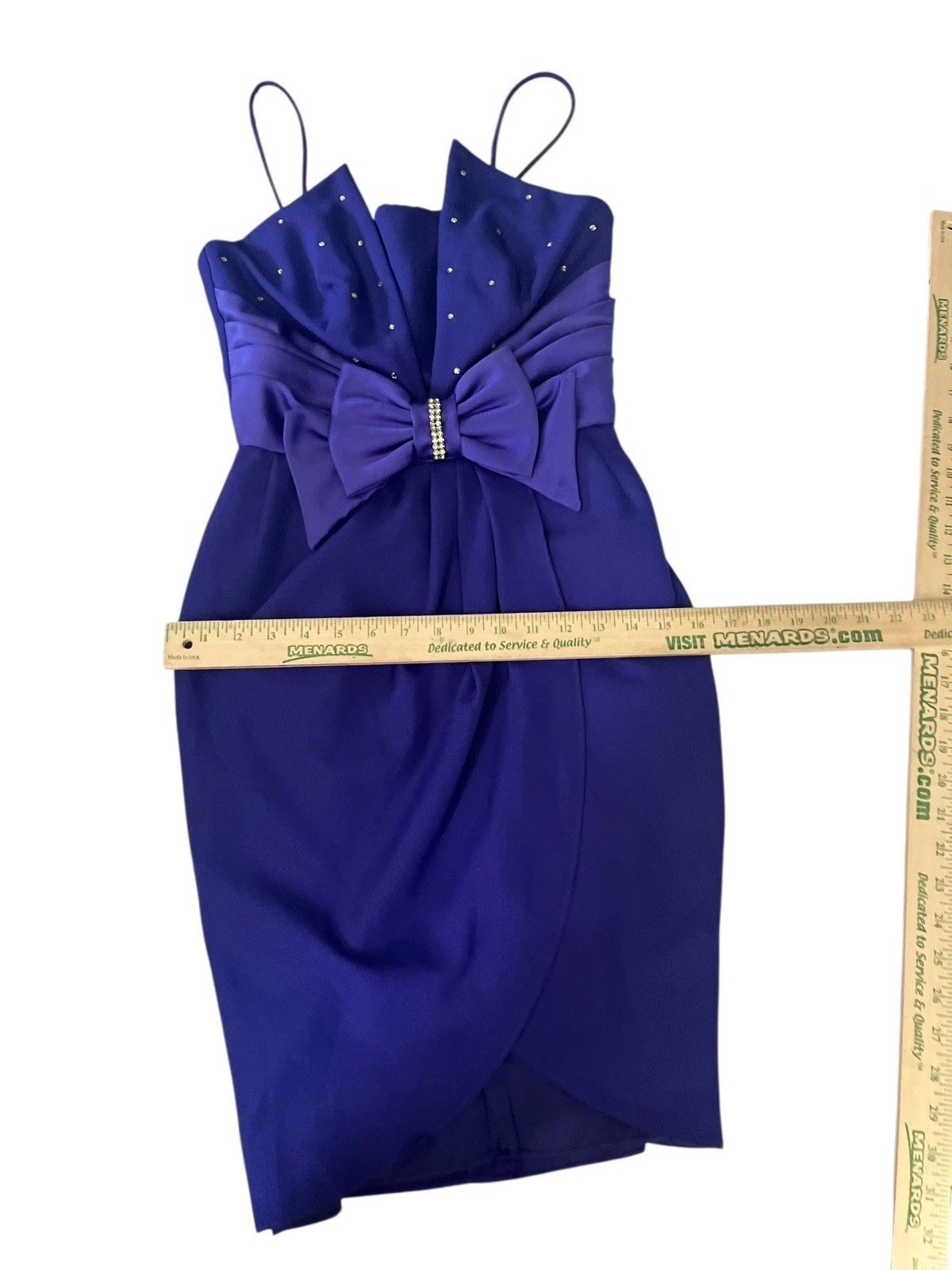 Vtg 80s Bari Jay Rhinestone Bow Party Dress 6 Made In USA Purple Sleeveless Mini