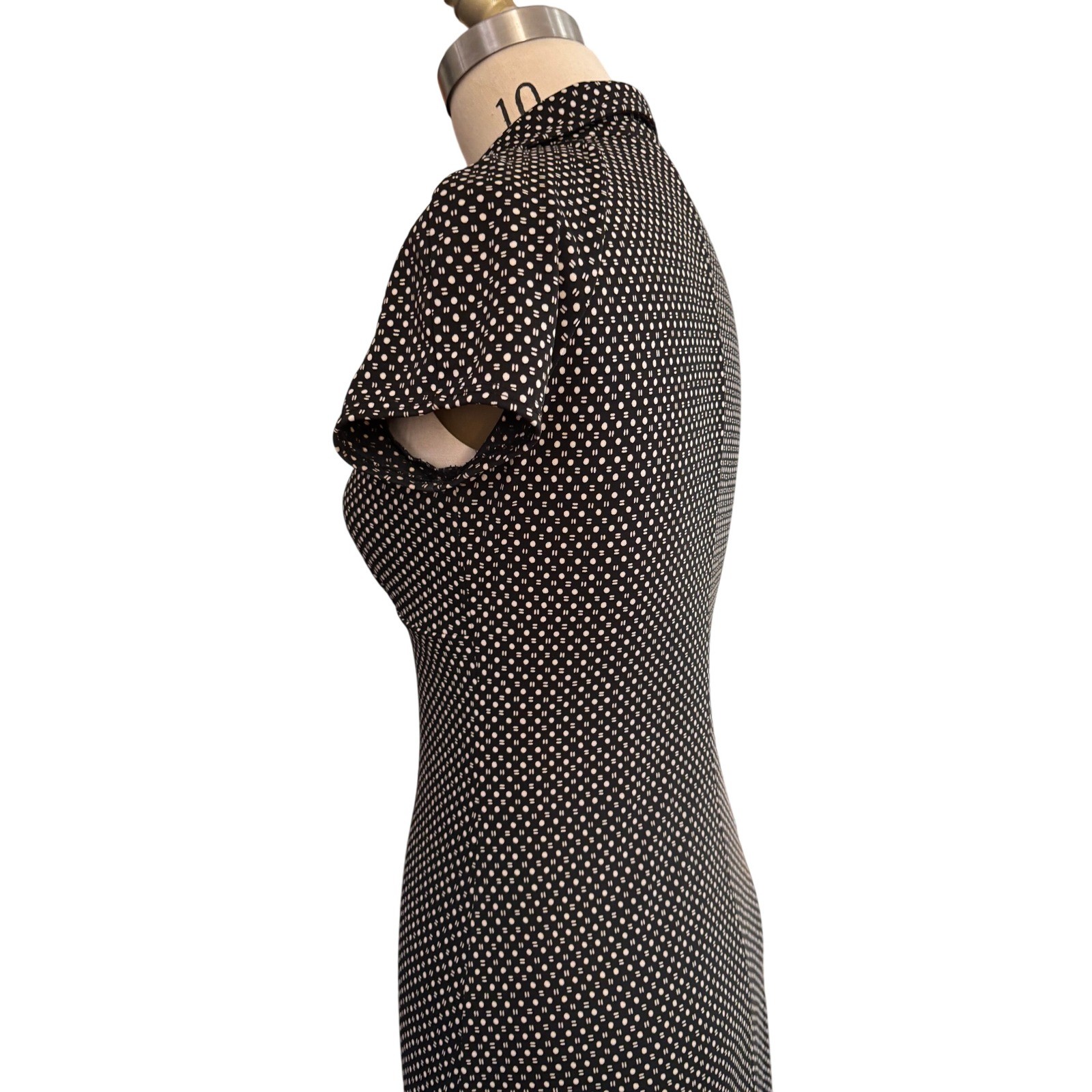 Polka Dot Geometric Byer Too! Collared Empire Waist Dress Small Black Vintage