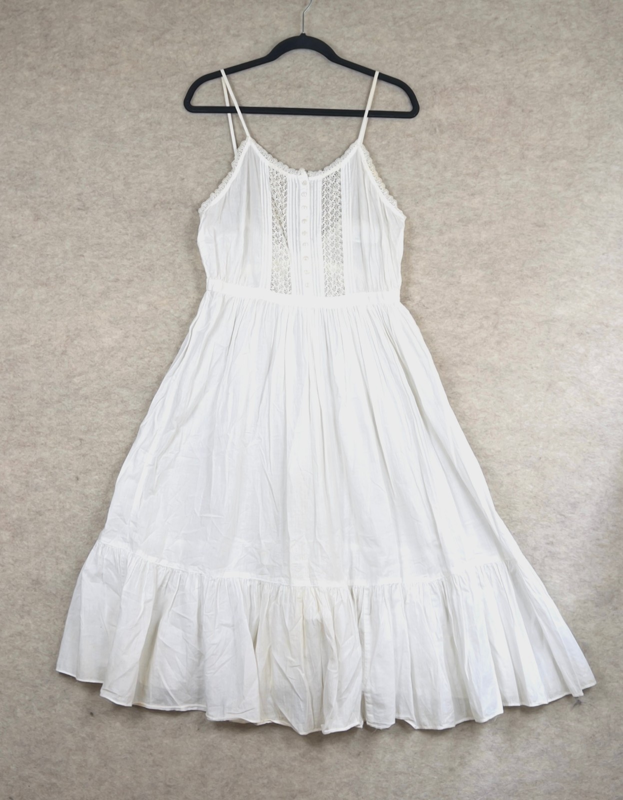 Vintage Eileen West Dress Sz M White Ruffle Prairie Cottagecore Western Farm