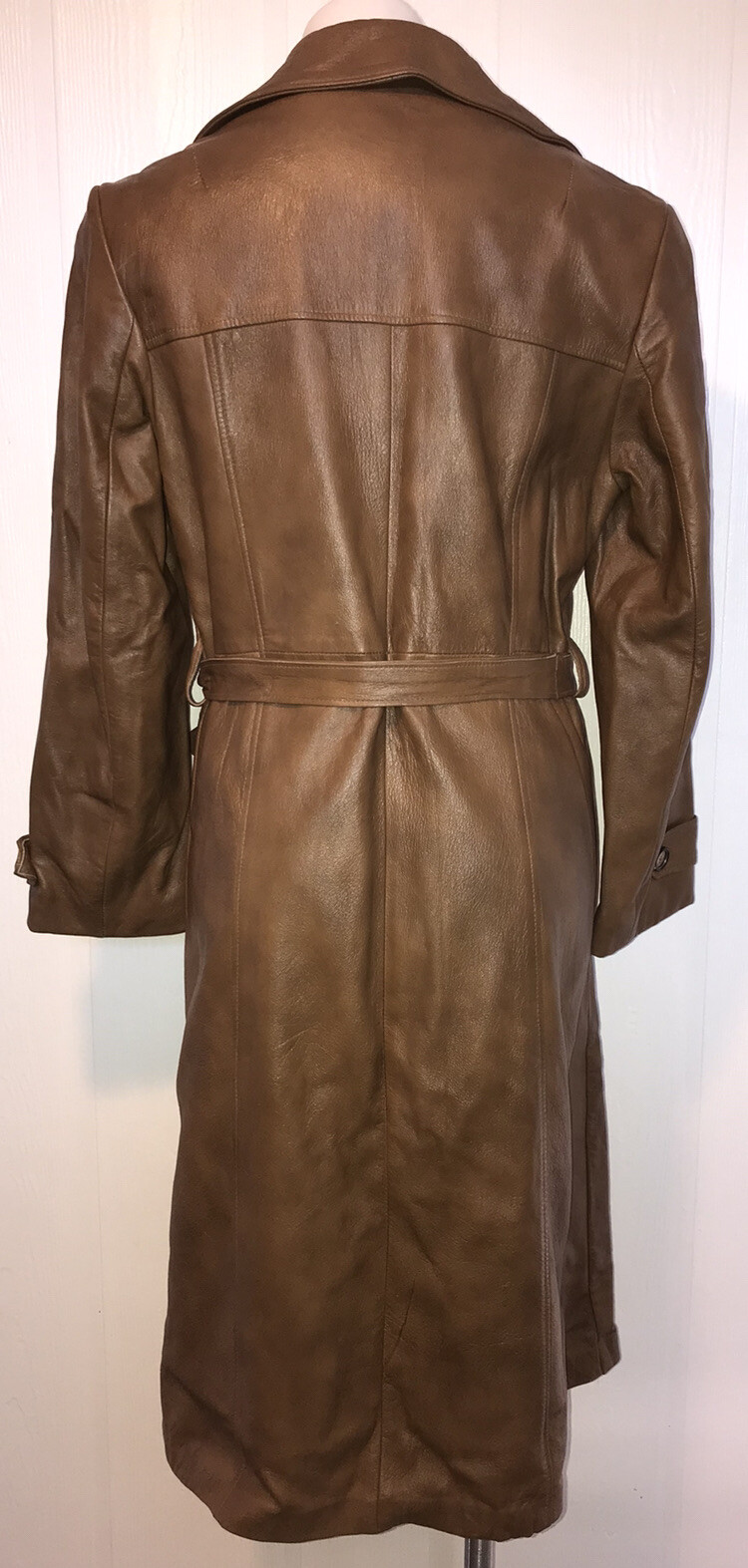 VTG Leathers by New England Sports Wear Co Brown Leather Trench Coat 14 TBox