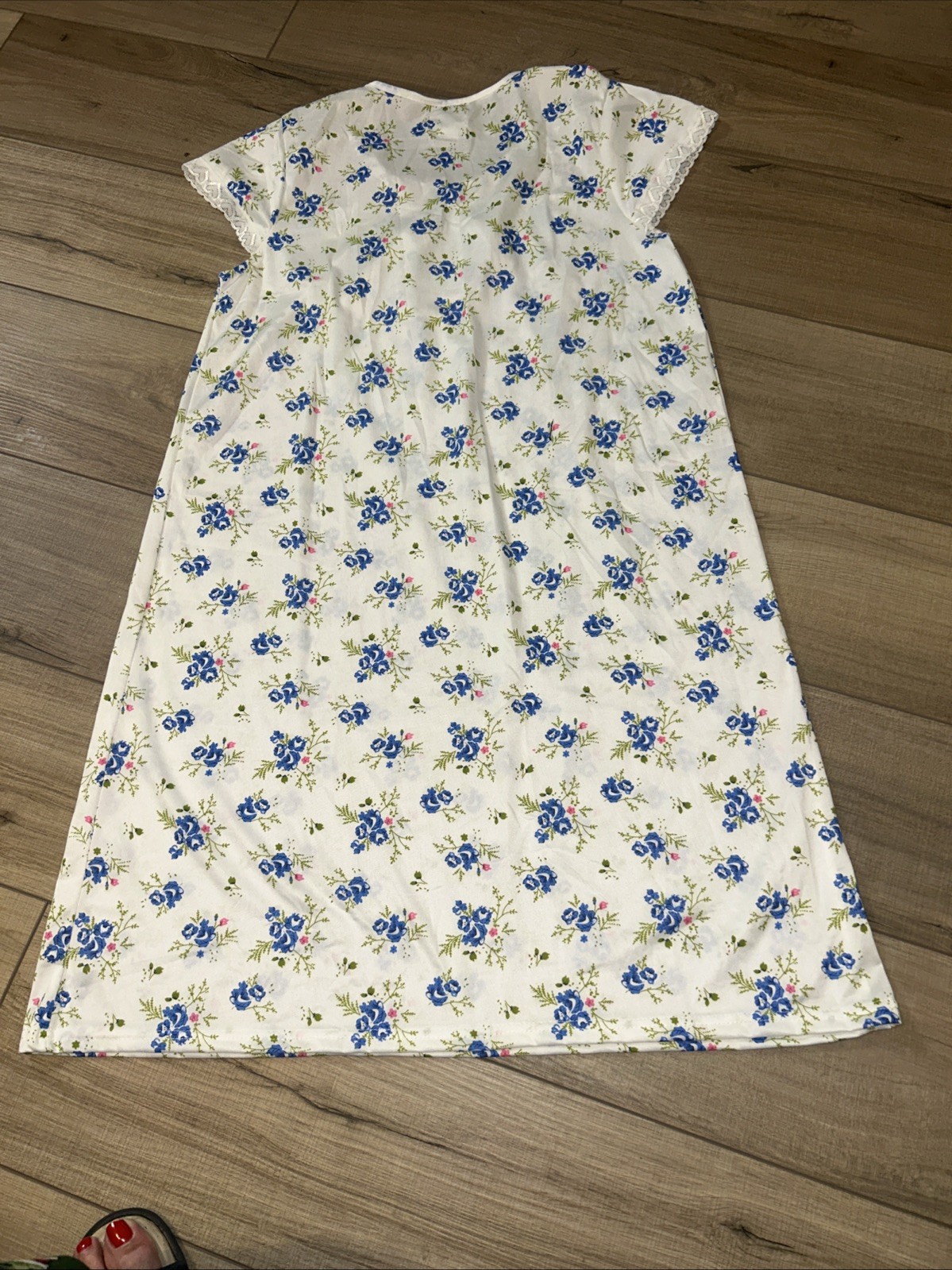 Vintage Lati Fashion Floral Night Gown Lace Details Blue Sleepwear Light Large