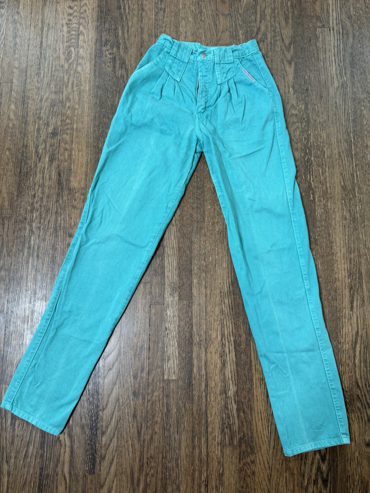 Vintage Rocky Mountain Clothing Teal High Waisted Pleated Tapered Jeans 24 Waist