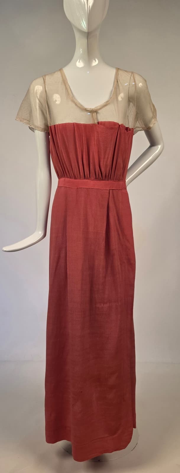 EDWARDIAN LONG SILK DRESS W LACE TRIMMED SHEER NET TOP
