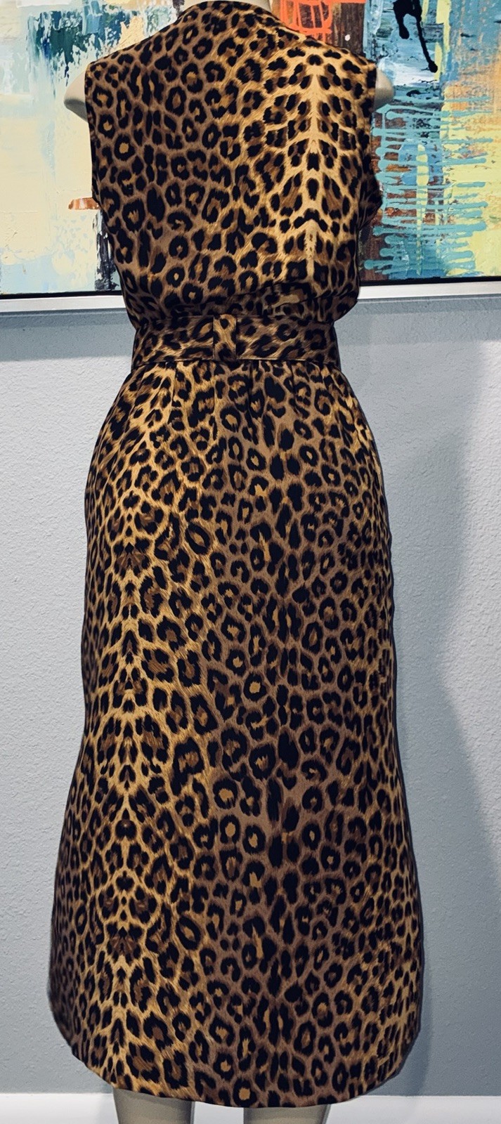 Vtg Studio 1 Leopard Animal Print Belt Sleeveless Shift Midi Dress 6