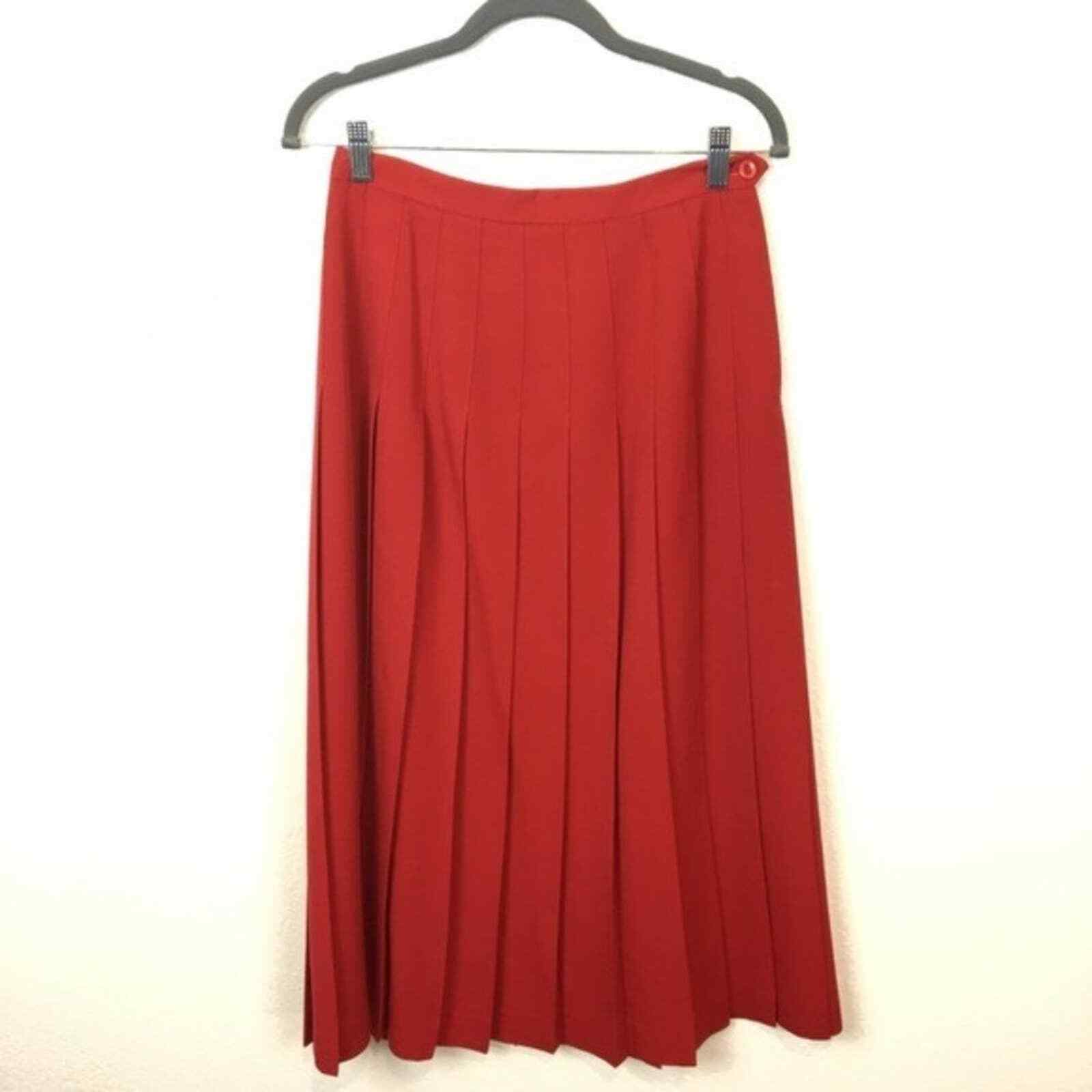 Red Wool Pleated Skirt Women’s Size 9 Librarian Vintage Easy Pieces Side Zip