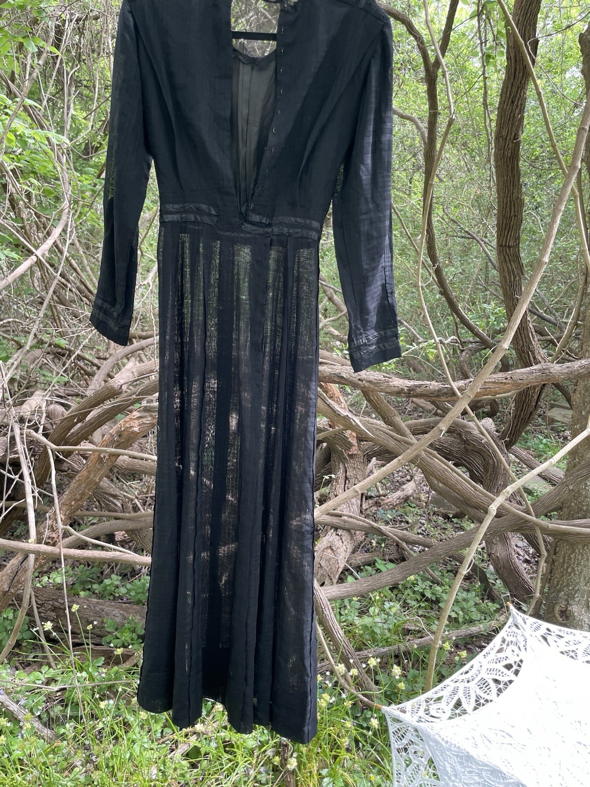 Authentic 1900s Victorian or Edwardian Black mourning dress Lightweight sheer XS