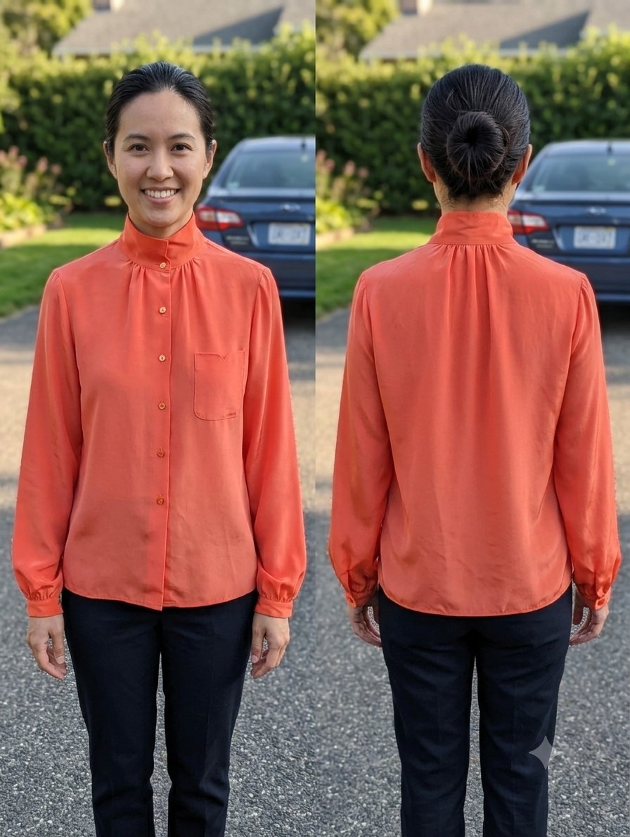 Espresso Vintage 80s Orange Mock Neck Blouse Top Satin Feel Pleated Shacker 10